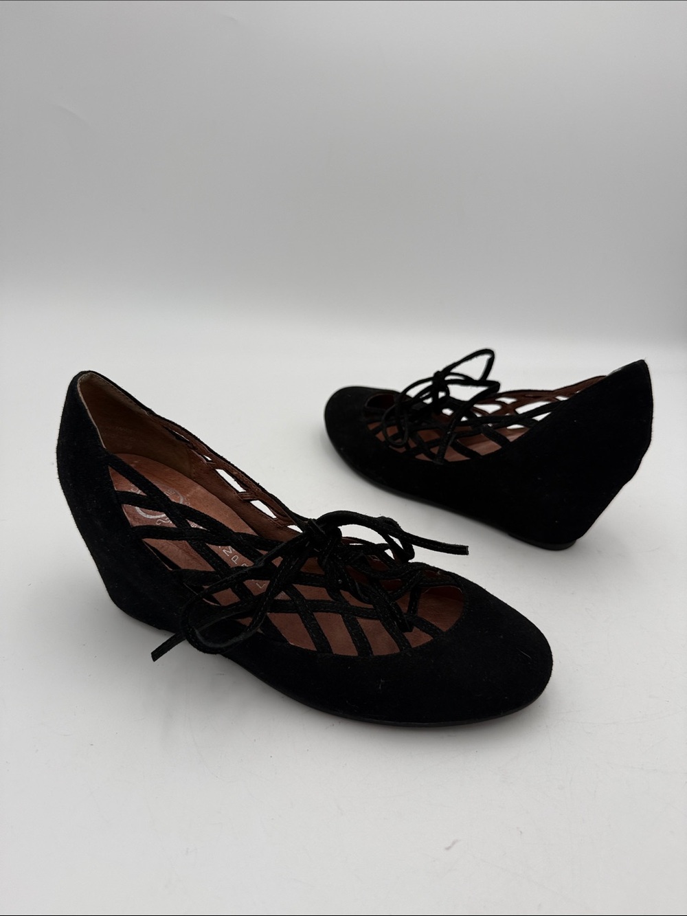 Jeffrey Campbell Black Suede Lace-Up Wedge Heels mary jane party goth y2k
